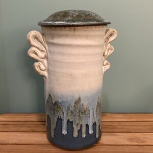 Handcrafted, Heavy Stoneware Vase with Lid
